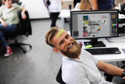 happy man working in an office